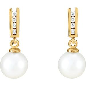 14K Yellow Cultured White Akoya Pearl & 1/8 CTW Diamond Earrings - BN & CO JEWELRY
