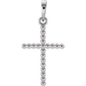 14K White 17.5x12.1 mm Beaded Cross Pendant - BN & CO JEWELRY