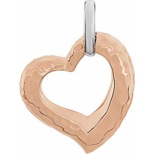 14K Rose/White 25.3x20.84 mm Hammered Heart Pendant - BN & CO JEWELRY