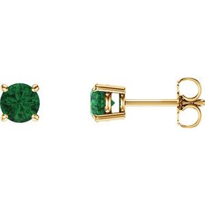 14K Yellow 5 mm Lab-Grown Emerald Stud Earrings with Friction Post - BN & CO JEWELRY