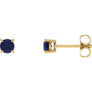 14K Yellow 4 mm Lab-Grown Blue Sapphire Stud Earrings with Friction Post - BN & CO JEWELRY