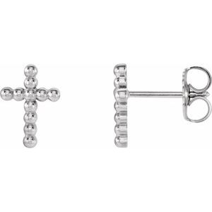 14K White Beaded Cross Earrings - BN & CO JEWELRY