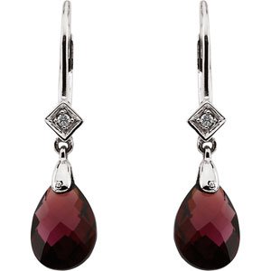 14K White 10x7 mm Briolette Natural Brazilian Garnet & .025 CTW Natural Diamond Earrings - BN & CO JEWELRY