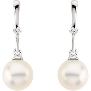 14K White Freshwater Pearl & .06 CTW Diamond Earrings - BN & CO JEWELRY