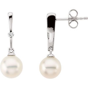 14K White Freshwater Pearl & .06 CTW Diamond Earrings - BN & CO JEWELRY