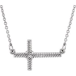 14K White 20.1x11.3 mm Sideways Rope Cross 16.5" Necklace - BN & CO JEWELRY