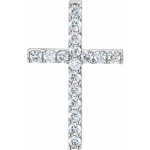 14K White 5/8 CTW Natural Diamond Petite Cross Pendant - BN & CO JEWELRY