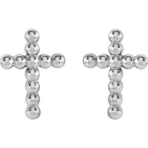 14K White Beaded Cross Earrings - BN & CO JEWELRY