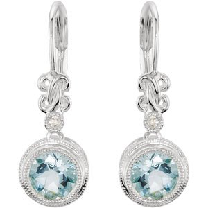 14K White Natural Aquamarine & .02 CTW Natural Diamond Earrings - BN & CO JEWELRY