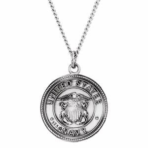 Sterling Silver 18 mm Round St. Christopher Medal U.S. Navy Medal 18" Necklace - BN & CO JEWELRY