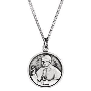Sterling Silver 15 mm Round Pope John Paul II 18" Necklace - BN & CO JEWELRY