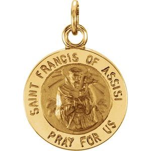 14K Yellow 12 mm Round St. Francis of Assisi Medal - BN & CO JEWELRY