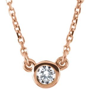 14K Rose 1/4 CT Natural Diamond Solitaire 18" Necklace - BN & CO JEWELRY