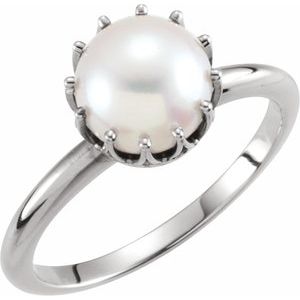 14K White Cultured White Freshwater Pearl Crown Ring - BN & CO JEWELRY