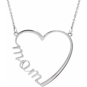 14K White "Mom" Heart 17" Necklace - BN & CO JEWELRY