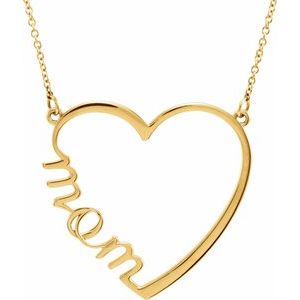 14K Yellow "Mom" Heart 17" Necklace - BN & CO JEWELRY