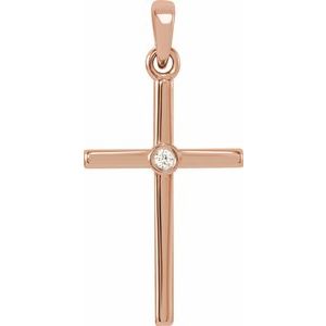 14K Rose .015 CT Natural Diamond Cross Pendant - BN & CO JEWELRY