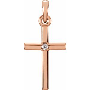 14K Rose 19.2x9 mm .01 CT Natural Diamond Cross Pendant - BN & CO JEWELRY