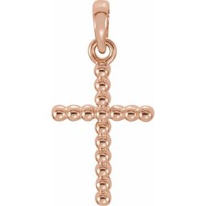 14K Rose 13.5x9.4 mm Beaded Cross Pendant - BN & CO JEWELRY