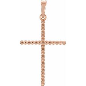 14K Rose 25.4x17.2 mm Beaded Cross Pendant - BN & CO JEWELRY