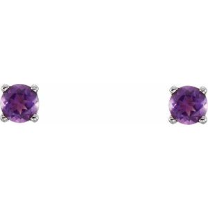 14K White Imitation Amethyst Youth Earrings - BN & CO JEWELRY