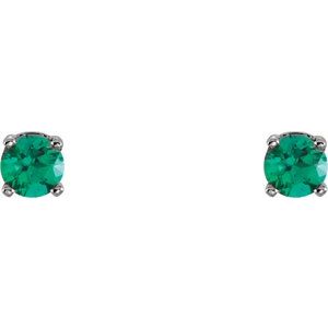 14K White Imitation Emerald Youth Earrings - BN & CO JEWELRY