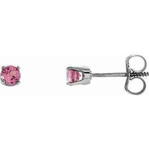 Sterling Silver Imitation Pink Tourmaline Youth Earrings - BN & CO JEWELRY