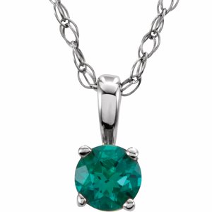 14K White 3 mm Natural Emerald Youth Solitaire 14" Necklace - BN & CO JEWELRY