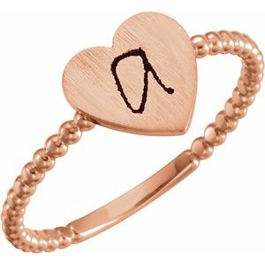 14K Rose Heart Engravable Beaded Ring - BN & CO JEWELRY