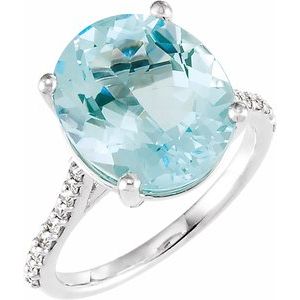 14K White Natural Sky Blue Topaz & 1/4 CTW Natural Diamond Ring - BN & CO JEWELRY