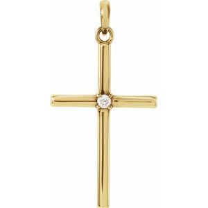14K Yellow 26.5x13.75 mm .02 CT Natural Diamond Cross Pendant - BN & CO JEWELRY