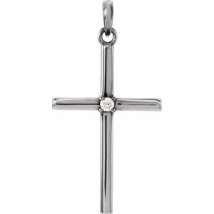 Sterling Silver 26.5x13.75 mm .02 CT Natural Diamond Cross Pendant - BN & CO JEWELRY