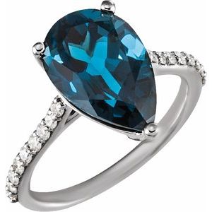 14K White Natural London Blue Topaz & 1/4 CTW Natural Diamond Ring - BN & CO JEWELRY