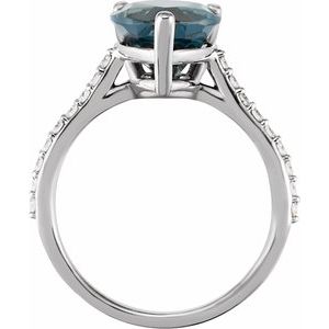 14K White Natural London Blue Topaz & 1/4 CTW Natural Diamond Ring - BN & CO JEWELRY