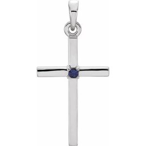 14K White 22.6x11.4 mm Natural Blue Sapphire Cross Pendant - BN & CO JEWELRY