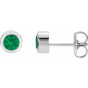 14K White Lab-Grown Emerald Bezel-Set Earrings - BN & CO JEWELRY