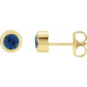 14K Yellow Lab-Grown Blue Sapphire Bezel-Set Earrings - BN & CO JEWELRY