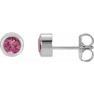 Rhodium-Plated Sterling Silver Imitation Pink Tourmaline Bezel-Set Earrings - BN & CO JEWELRY