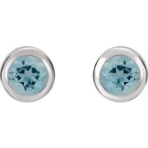 14K White Natural Aquamarine Bezel-Set Earrings - BN & CO JEWELRY
