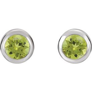 Rhodium-Plated Sterling Silver Natural Peridot Bezel-Set Earrings - BN & CO JEWELRY