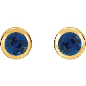 14K Yellow Lab-Grown Blue Sapphire Bezel-Set Earrings - BN & CO JEWELRY