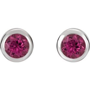 Rhodium-Plated Sterling Silver Imitation Pink Tourmaline Bezel-Set Earrings - BN & CO JEWELRY