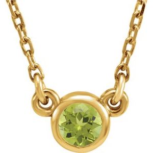 14K Yellow 4 mm Round Natural Peridot Solitaire 16" Necklace - BN & CO JEWELRY