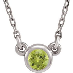 14K White 4 mm Round Natural Peridot Solitaire 16" Necklace - BN & CO JEWELRY