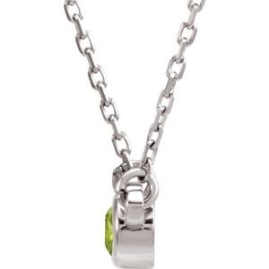 14K White 4 mm Round Natural Peridot Solitaire 16" Necklace - BN & CO JEWELRY
