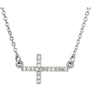 14K White .07 CTW Natural Diamond Sideways Cross 16-18" Necklace - BN & CO JEWELRY