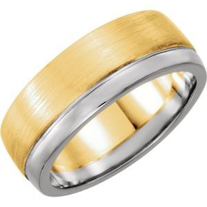 14K Yellow/White 6.75 mm Flat Edge Band with Polished & Satin Finish Size 6 - BN & CO JEWELRY