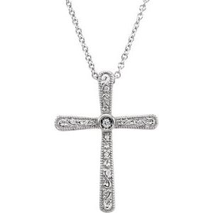 14K White .05 CTW Natural Diamond Cross 18" Necklace - BN & CO JEWELRY