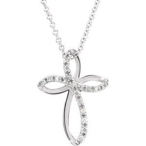 14K White 1/10 CTW Natural Diamond Cross 18" Necklace - BN & CO JEWELRY
