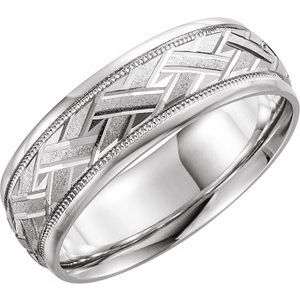 14K White 7 mm Woven-Design Band - BN & CO JEWELRY